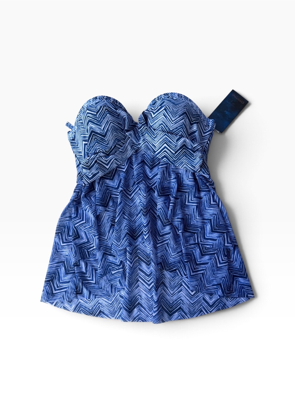 Strapless Blue Chevron Swimdress - Women Swim Bikinis